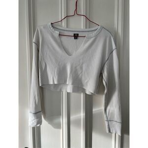 BDG white thermal with blue cobtrast stitching  cropped long sleeve top L